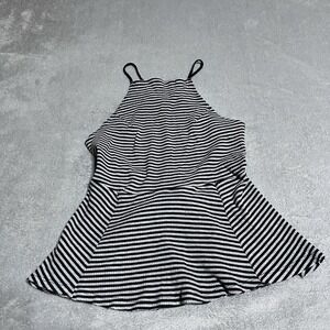 Free People Top Womens Small Black Gray Stripe High Neck Peplum Open Back Blouse